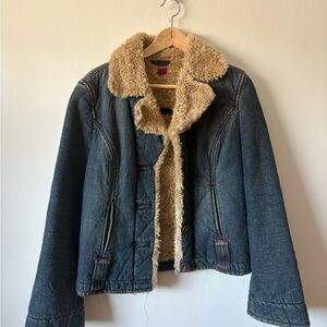 Miss Sixty Denim Sherpa-Lined Jacket - Size Medium